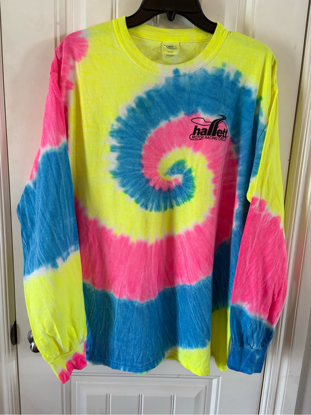 Hallett Tie-Dye Long Sleeve Kids' Tee - Neon Yellow, Pink & Blue 23 PTP 29 L